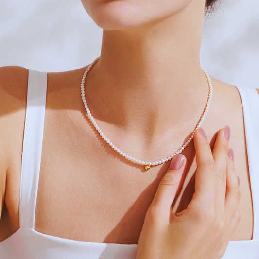 5mm-5.5mm 18K Solid Gold Natural Freshwater Minimalist Pearl Necklace - AAA Quality