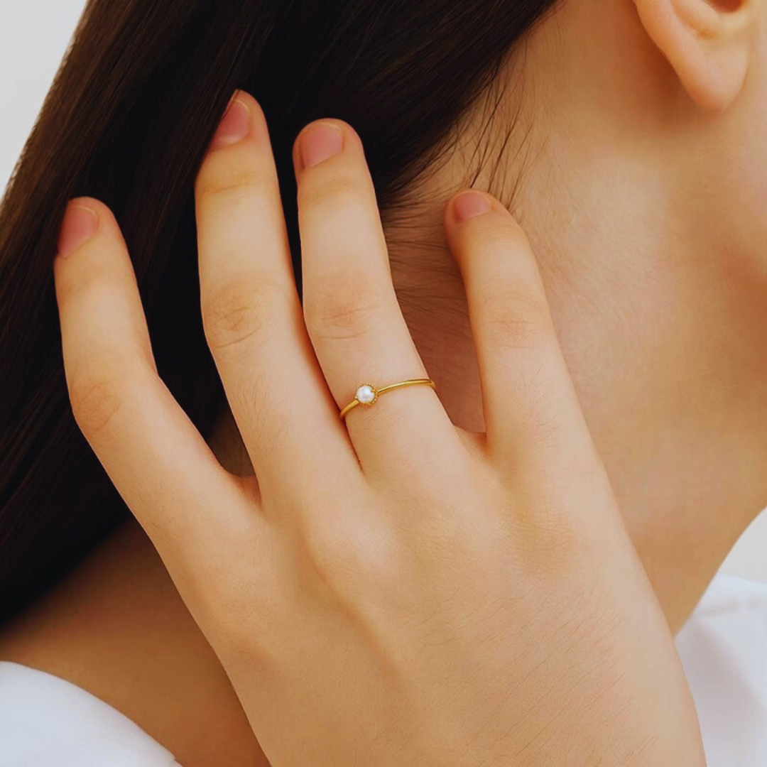 3mm-3.5mm 18K Solid Gold Natural Freshwater Pearl Engagement Ring - AAA Quality