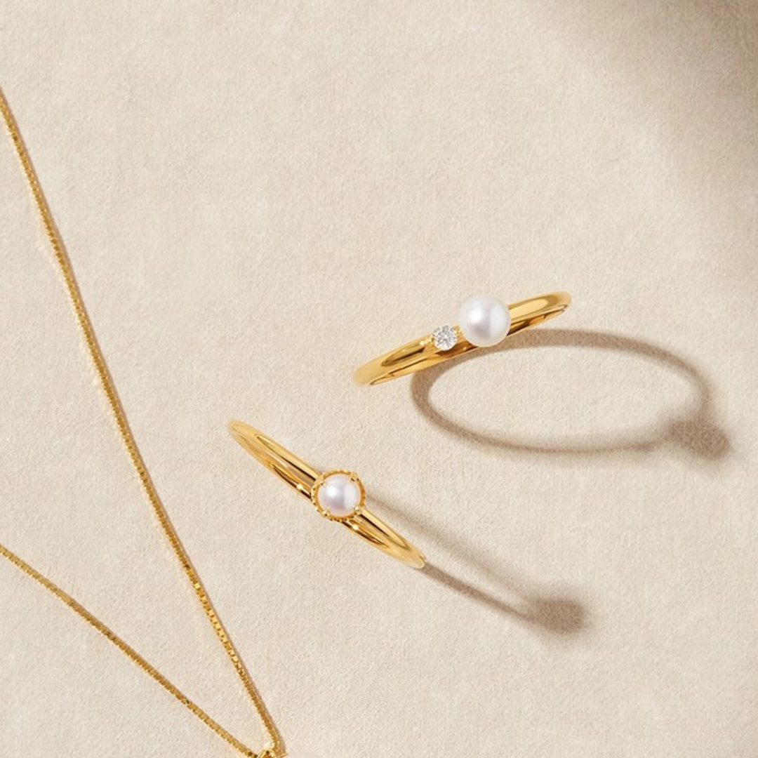 3mm-3.5mm 18K Solid Gold Natural Freshwater Pearl Engagement Ring - AAA Quality