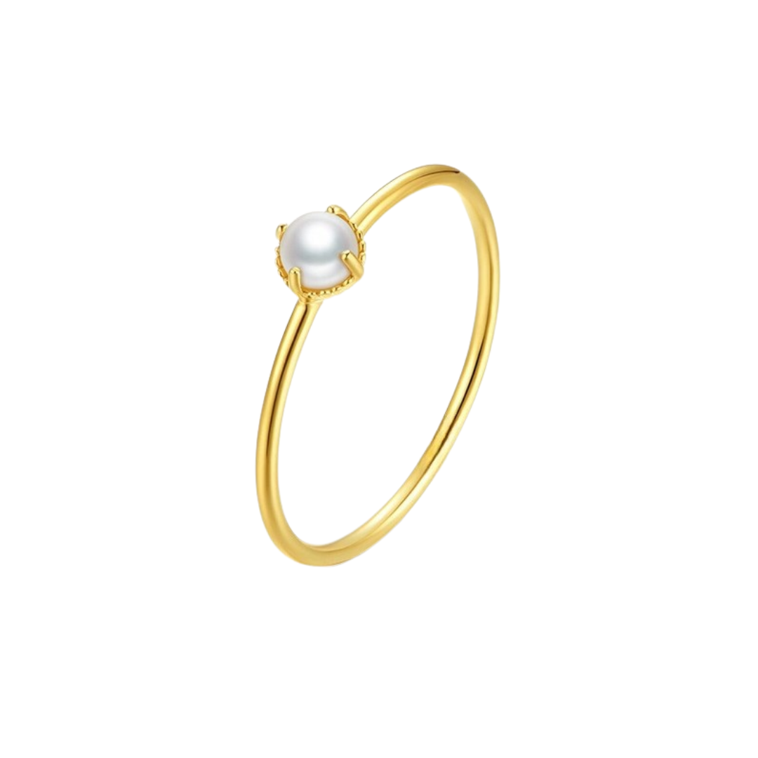 3mm-3.5mm 18K Solid Gold Natural Freshwater Pearl Engagement Ring - AAA Quality