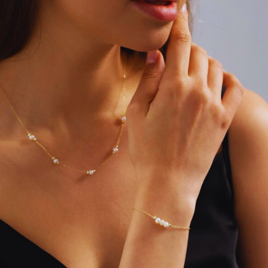 3mm-3.5mm 18K Solid Gold Natural Freshwater Minimalist Pearl Bracelet - AAA Quality