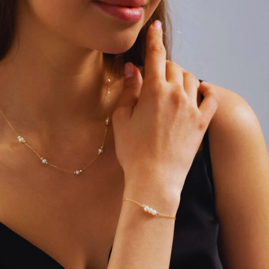 3mm-3.5mm 18K Solid Gold Natural Freshwater Minimalist Pearl Bracelet - AAA Quality