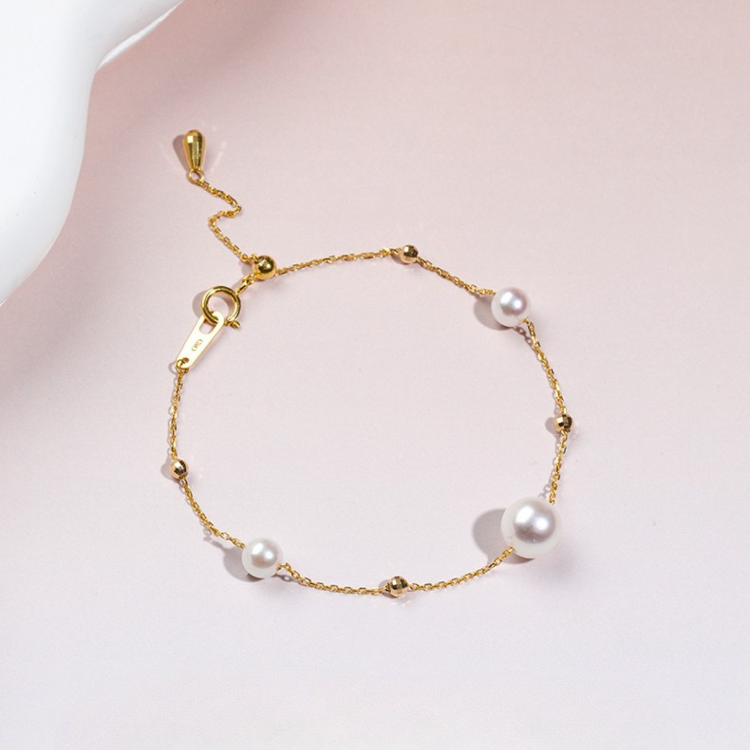 4mm-7.5mm 18K Gold Japanese Akoya Pearl Bracelet - AAA Quality