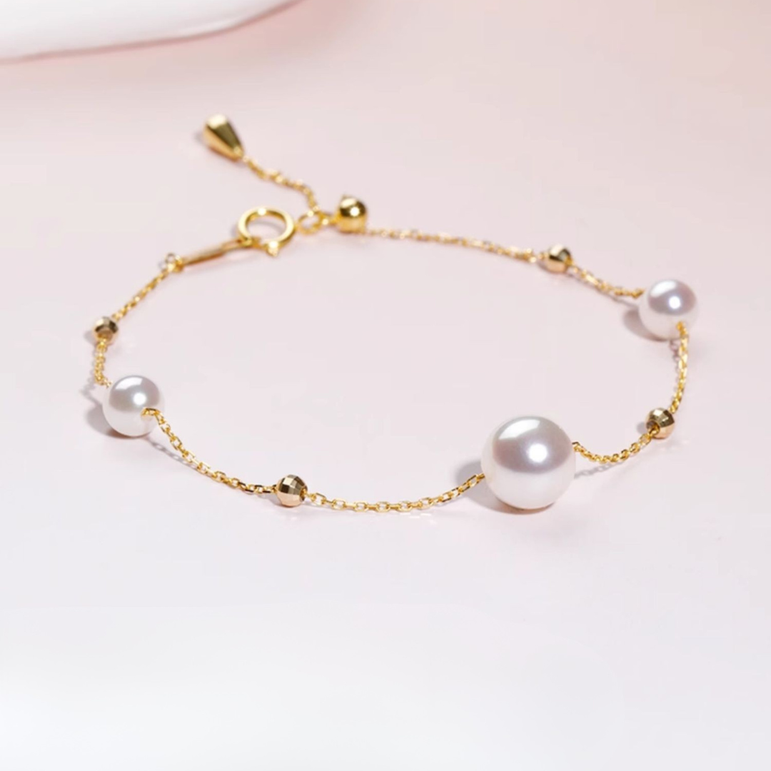 4mm-7.5mm 18K Gold Japanese Akoya Pearl Bracelet - AAA Quality