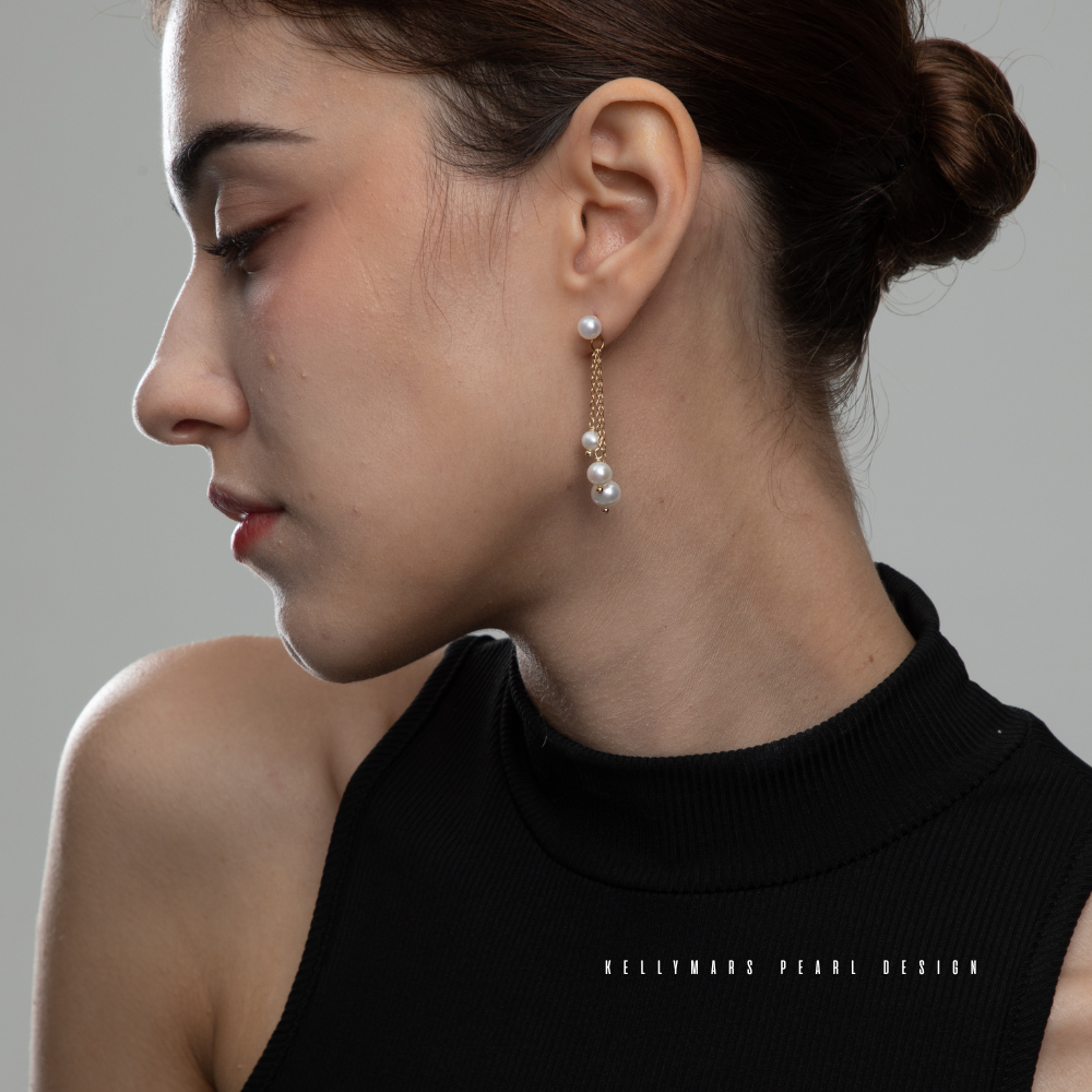 Aeris – 3–5.5mm Natural Freshwater Dangling Pearl Earrings in 18K Gold Plated