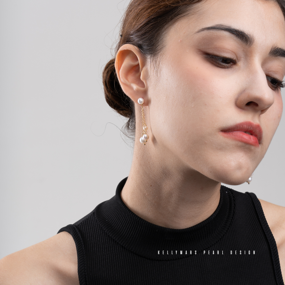 Aeris – 3–5.5mm Natural Freshwater Dangling Pearl Earrings in 18K Gold Plated