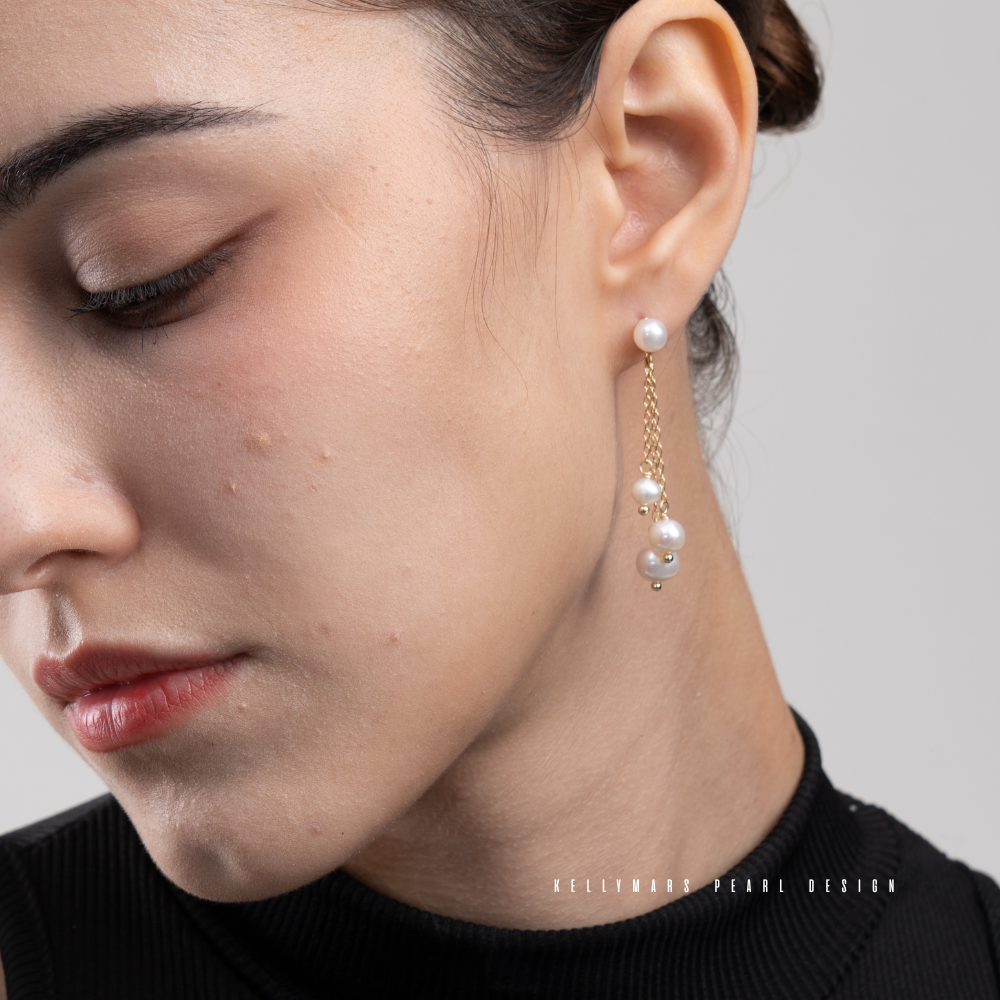 Aeris – 3–5.5mm Natural Freshwater Dangling Pearl Earrings in 18K Gold Plated