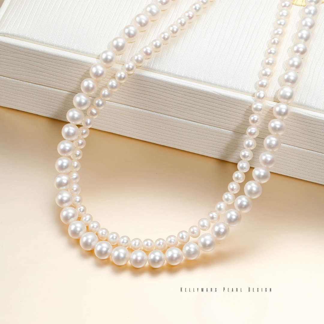 Seraph – 4–7.5mm Double Strand Natural Freshwater White Pearl Necklace