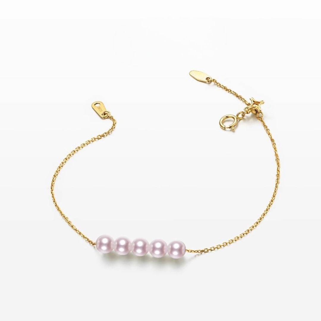 4mm-4.5mm 18K Gold Japanese Akoya Pearl Bracelet - AAA Quality