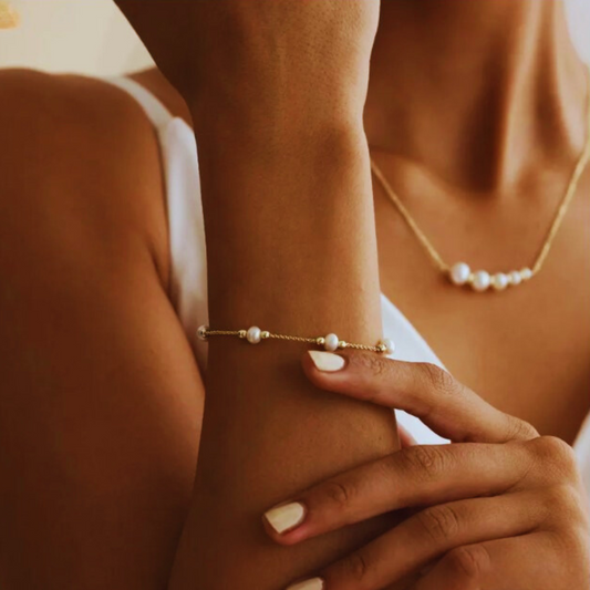 5mm-5.5mm 18K Solid Gold Natural Freshwater Brilliant Real Pearl Bead Bracelet - AAA Quality