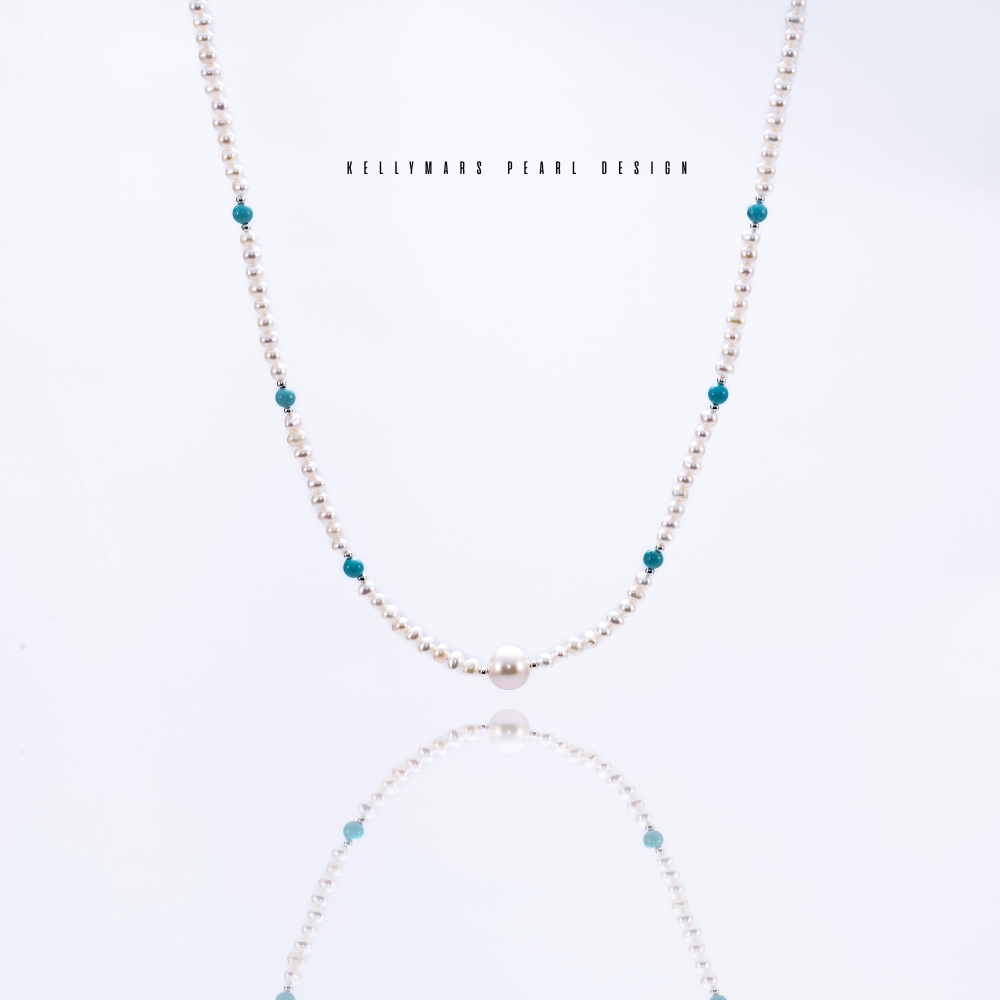 Azura – 5–7.5mm Natural Freshwater Pearl and Turquoise Necklace