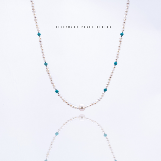 Azura – 5–7.5mm Natural Freshwater Pearl and Turquoise Necklace