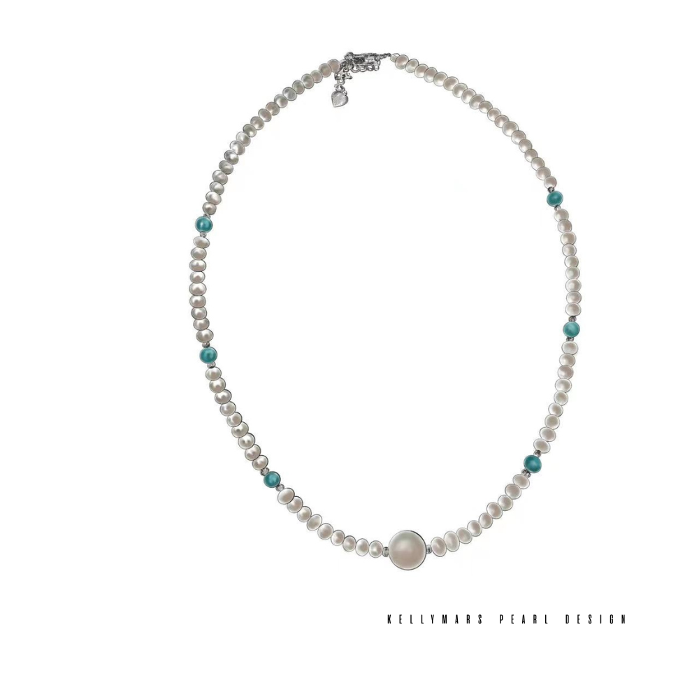 Azura – 5–7.5mm Natural Freshwater Pearl and Turquoise Necklace