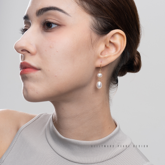 5mm-7.5mm Natural Freshwater Pearl Dangling Hook Earrings in 18K Gold Plated – AAA Quality Minimalist Design