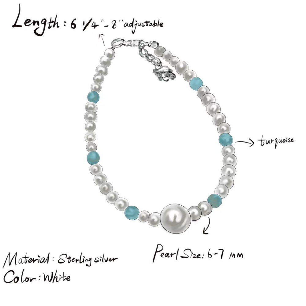 Azura – 5–7.5mm Natural Freshwater Pearl and Turquoise Beaded Bracelet