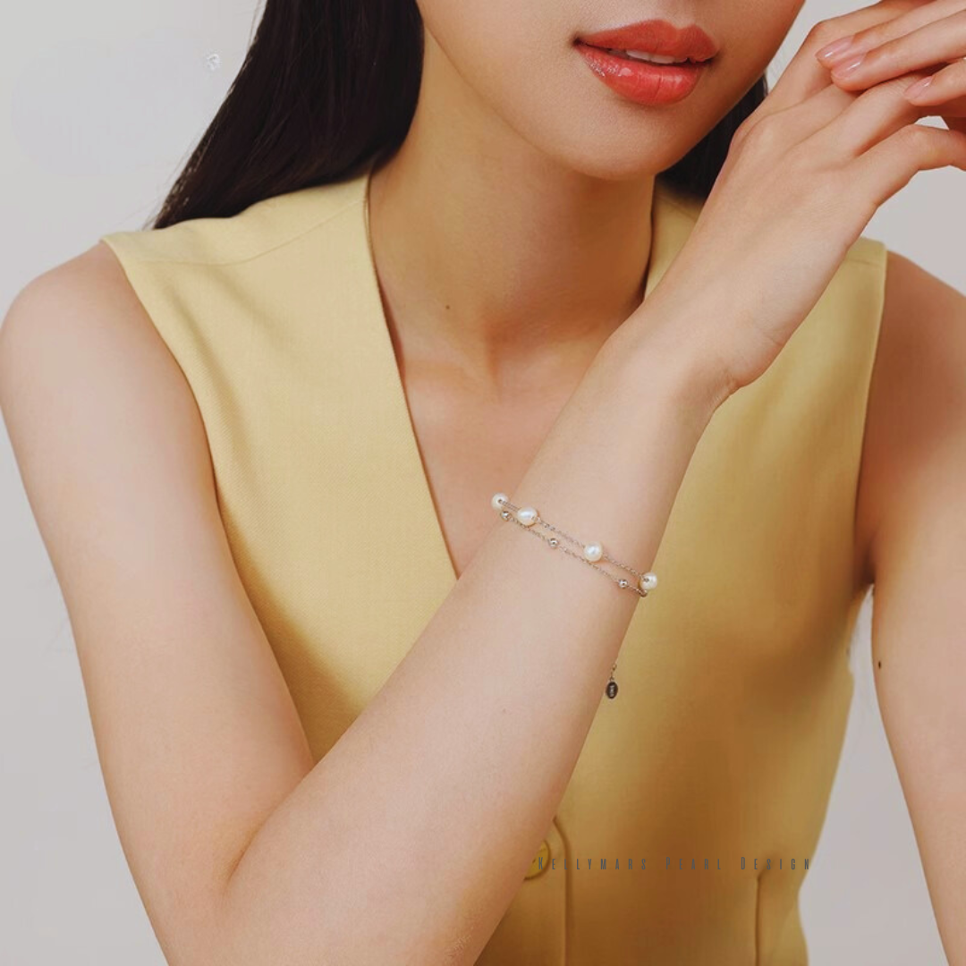 Lyric – 6–6.5mm Natural Freshwater Pearl Double Tincup Bracelet