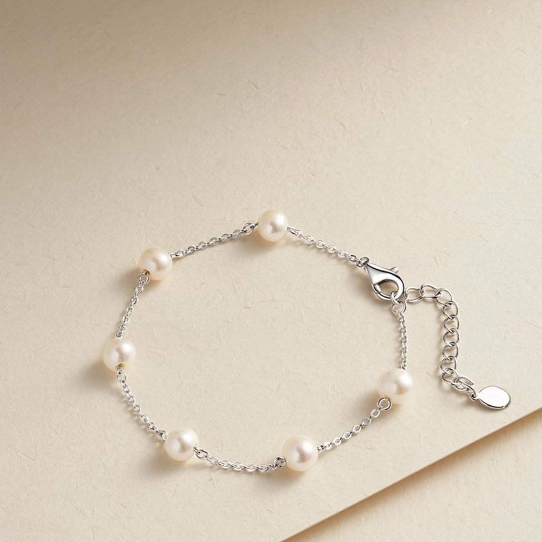 Elle – 6–6.5mm Hypoallergenic Pure Silver Natural Freshwater Pearl Tincup Bracelet