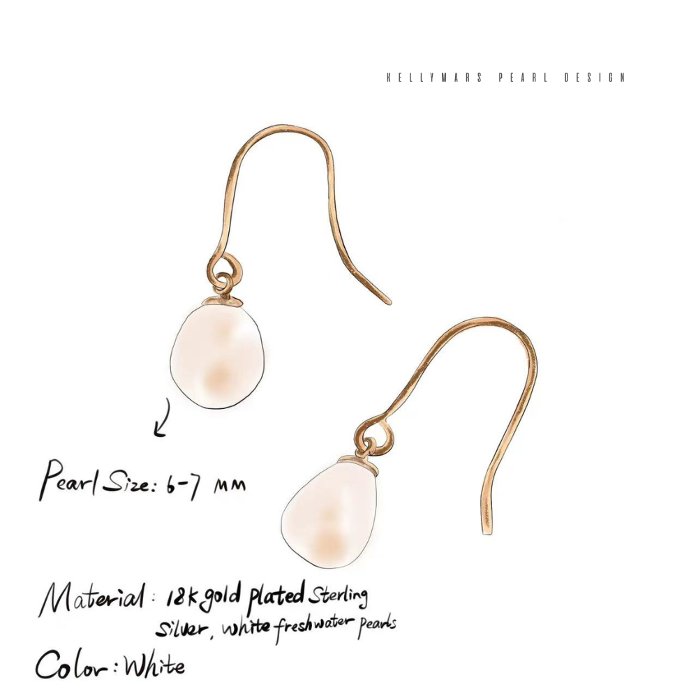 6mm-6.5mm Natural Freshwater Pearl Hook Earrings in 18K Gold Plated – AAA Quality Minimalist Design