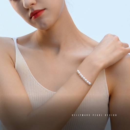 6mm-6.5mm Sterling Silver Natural Freshwater Pearl Bracelet with Smile Design – AAA Quality Minimalist Jewellery