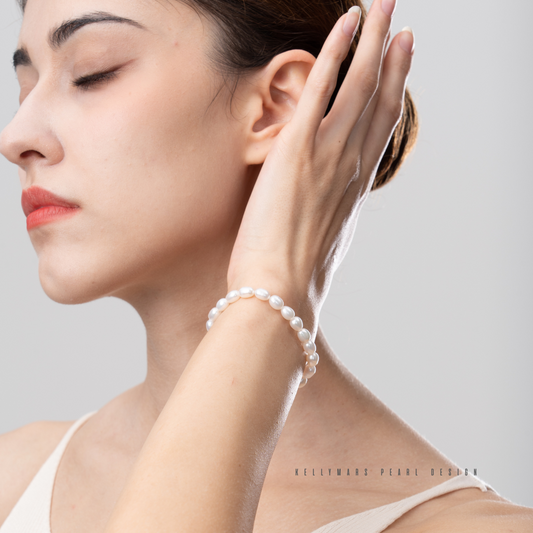 6mm-6.5mm Sterling Silver Natural Freshwater Rice Pearl Bracelet – AAA Quality Minimalist Design