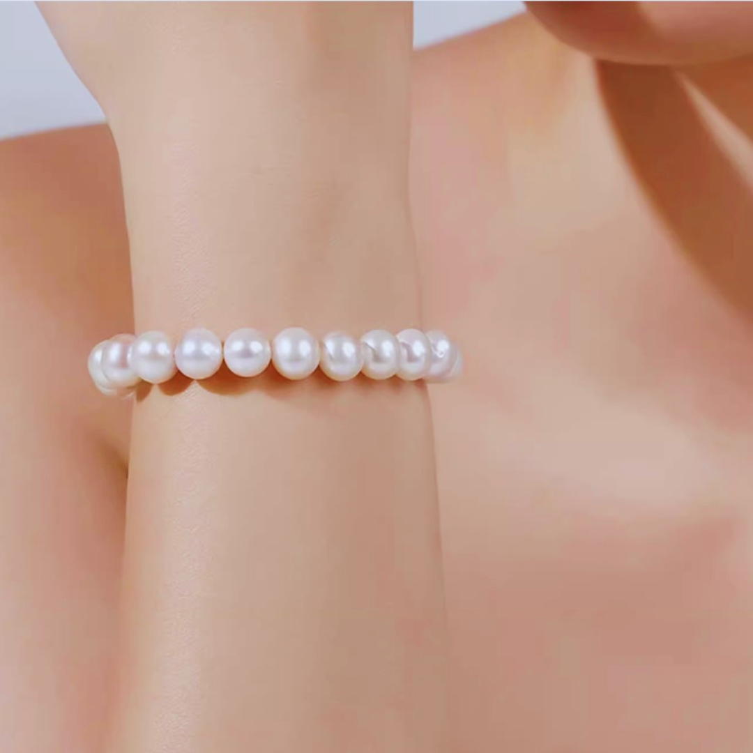 7.0mm-9.5mm Natural White Freshwater Pearl Bracelet - AAA+ Quality