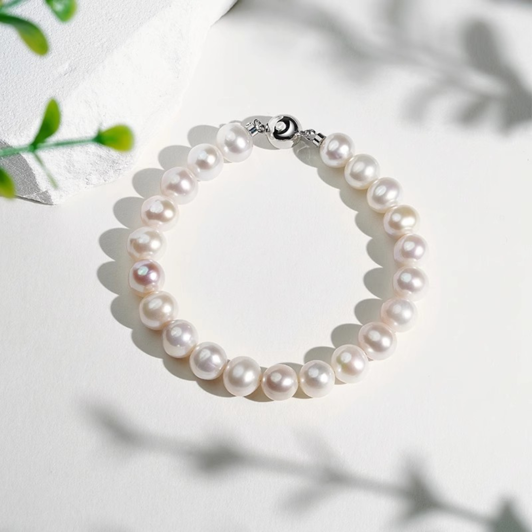 7.0mm-9.5mm Natural White Freshwater Pearl Bracelet - AAA+ Quality