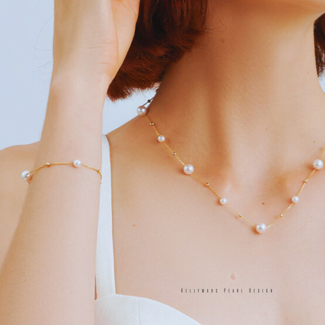 Glint – 5–7.5mm Japanese Akoya Pearl Tincup Bracelet in 18K Solid Gold
