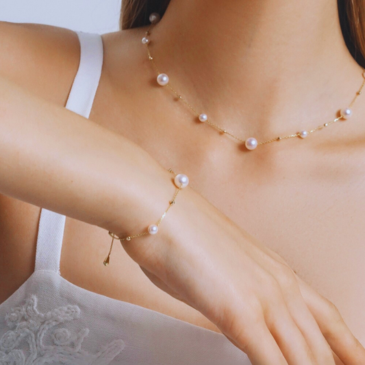 Glint – 7–7.5mm Japanese Akoya Pearl Tincup Bracelet in 18K Solid Gold