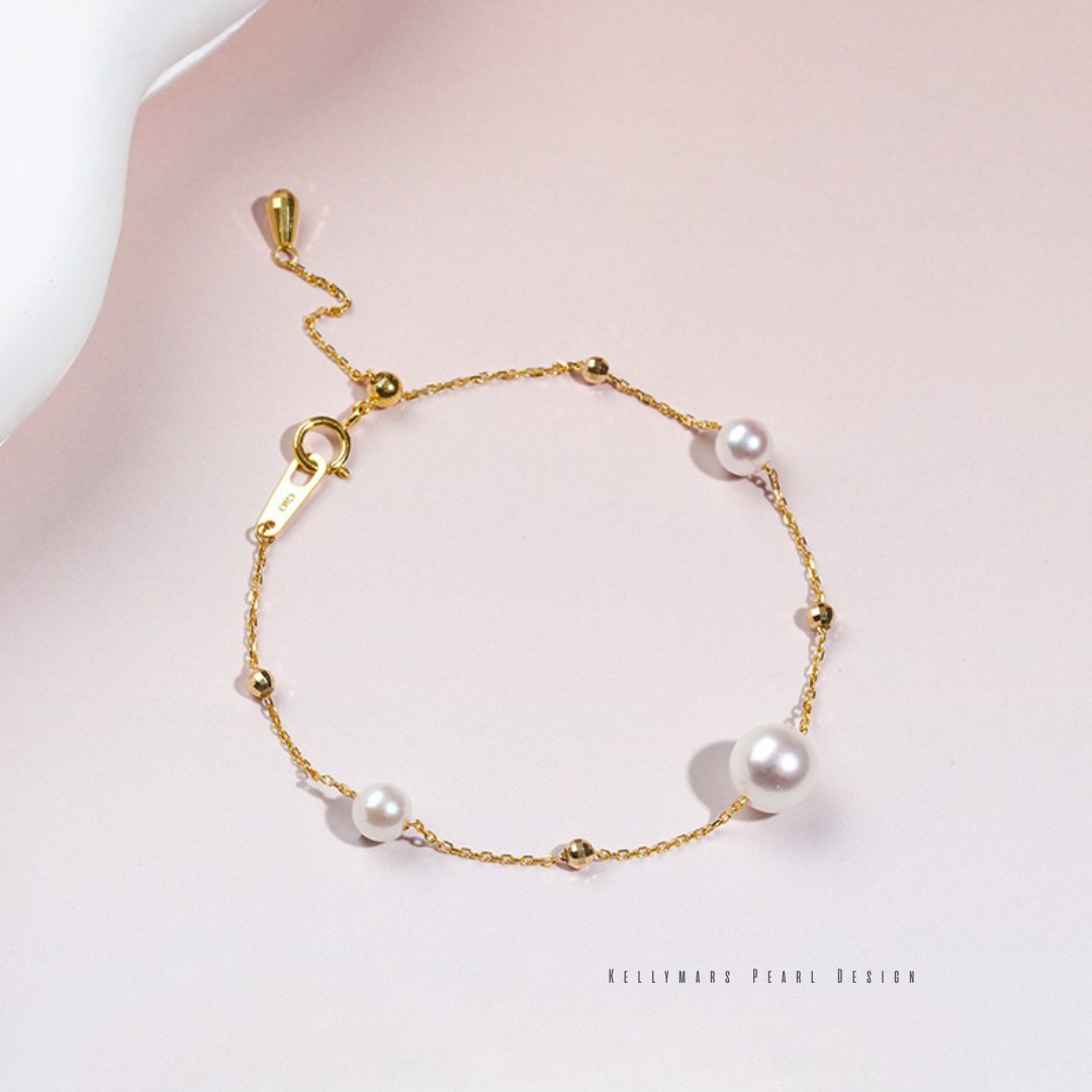Glint – 5–7.5mm Japanese Akoya Pearl Tincup Bracelet in 18K Solid Gold