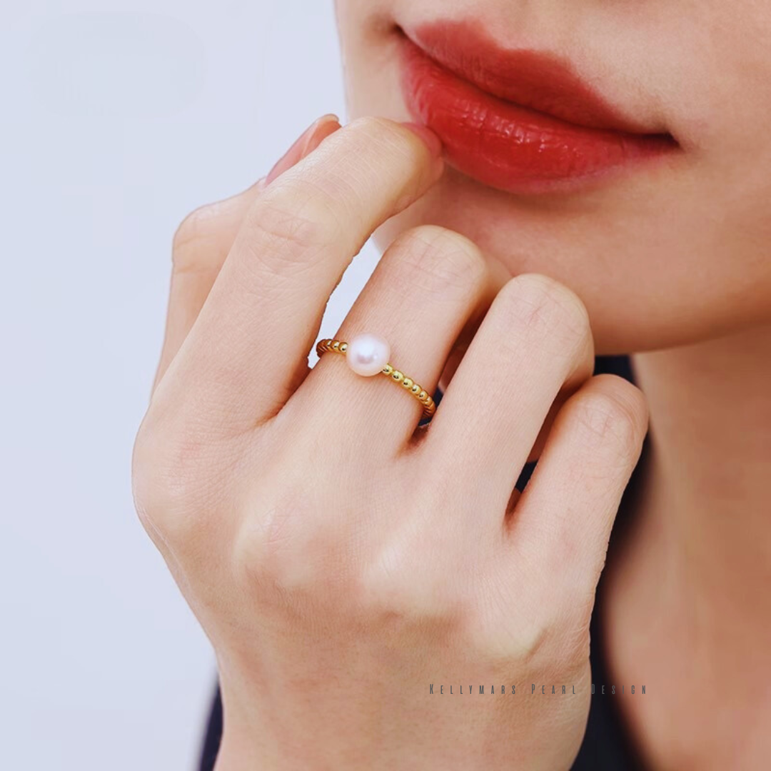 Gleam – 7–7.5mm Natural Freshwater Pearl Ring in 18K Gold Plated