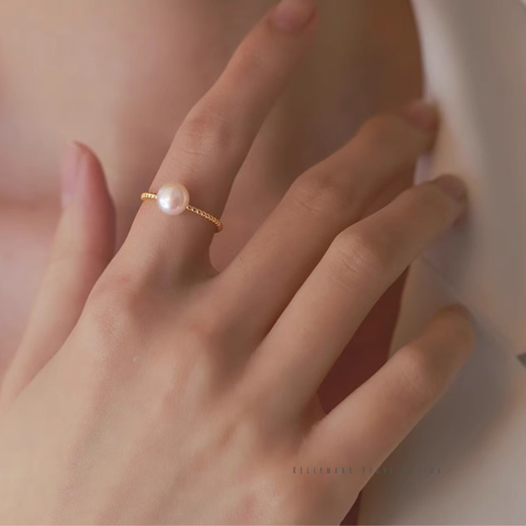 Gleam – 7–7.5mm Natural Freshwater Pearl Ring in 18K Gold Plated