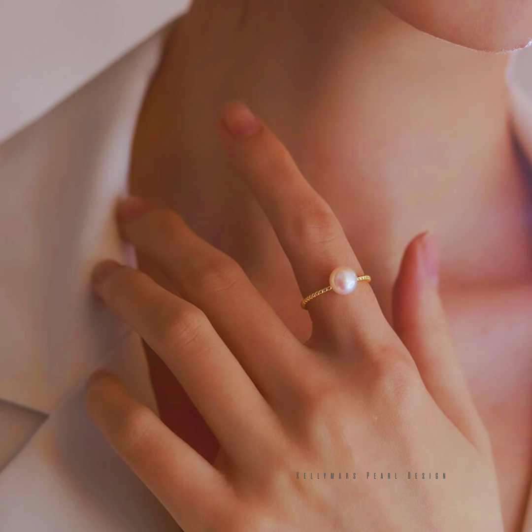 Gleam – 7–7.5mm Natural Freshwater Pearl Ring in 18K Gold Plated