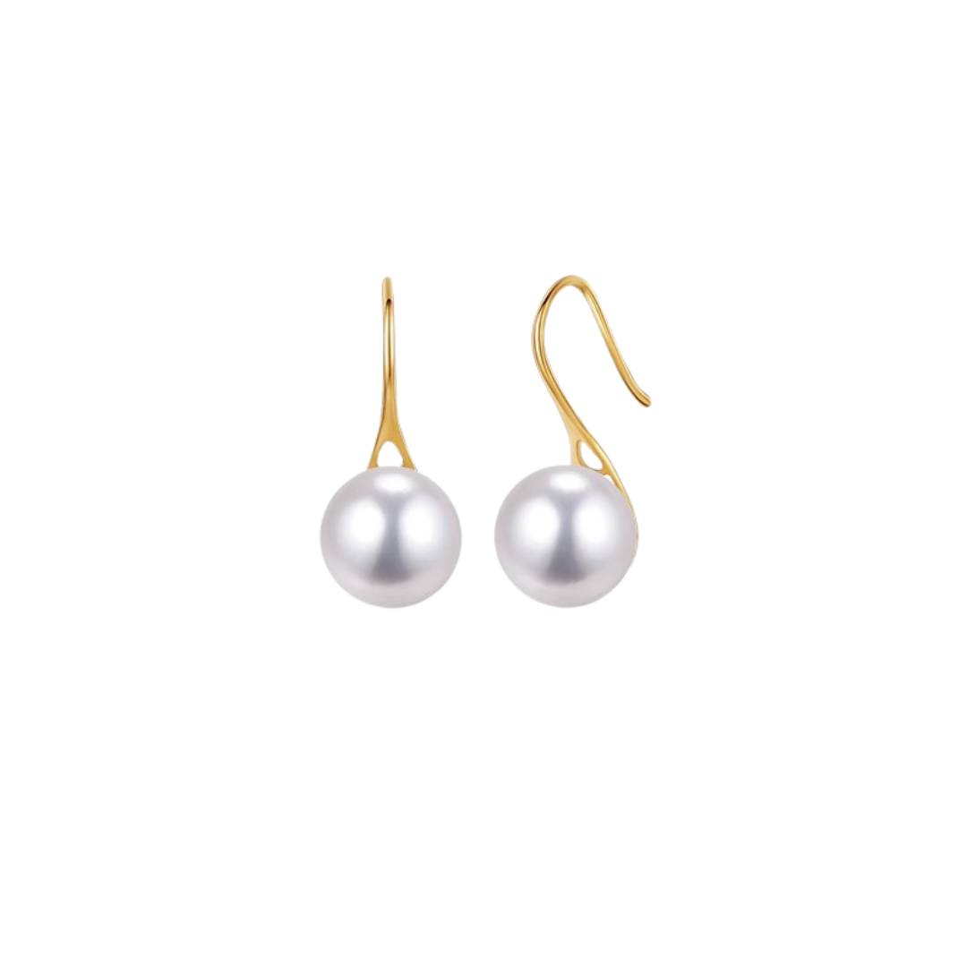 7mm-7.5mm 18K Gold Japanese Akoya Pearl Earrings - AAA Quality