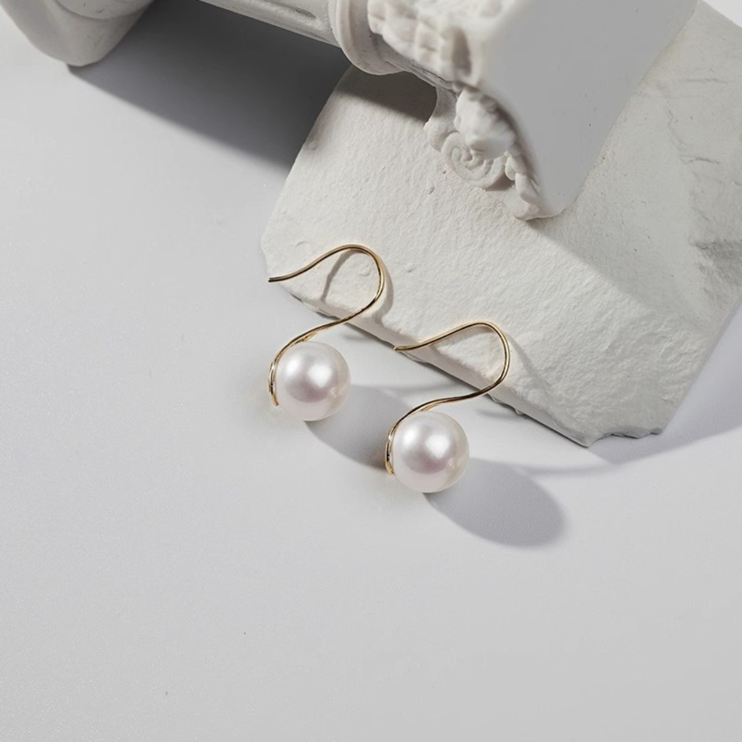 7mm-7.5mm 18K Gold Japanese Akoya Pearl Earrings - AAA Quality