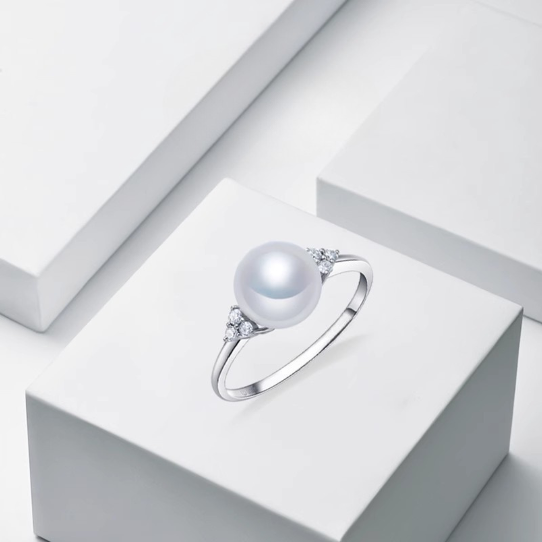 7mm-7.5mm Japanese Seawater Akoya Pearl Adjustable Ring - AAA Quality