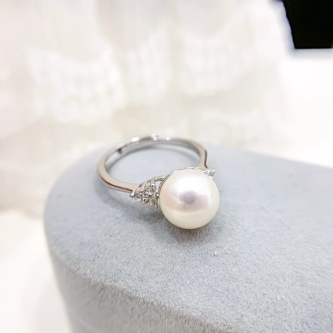 7mm-7.5mm Japanese Seawater Akoya Pearl Adjustable Ring - AAA Quality