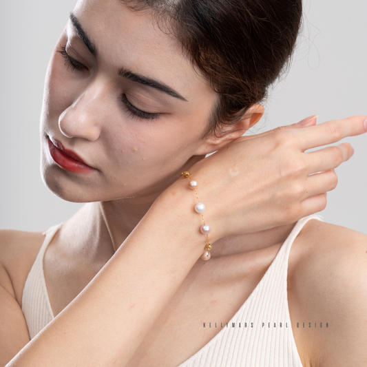 7mm-7.5mm Mixed Colour Natural Freshwater Pearl Bracelet in 18K Gold Plated – AAA Grade Minimalist Fine Jewellery