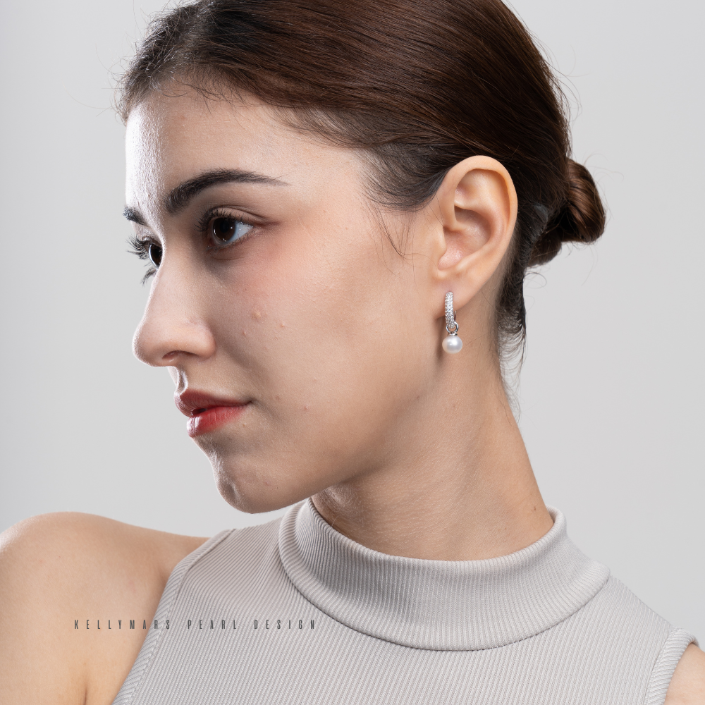 Selis – 7–7.5mm Natural Freshwater Pearl Hoop Earrings 3-in-1 Design