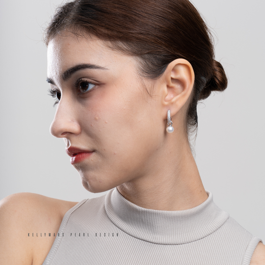 7mm-7.5mm Natural Freshwater Pearl Hoop Earrings in 925 Sterling Silver – AAA Quality 3-in-1 Design