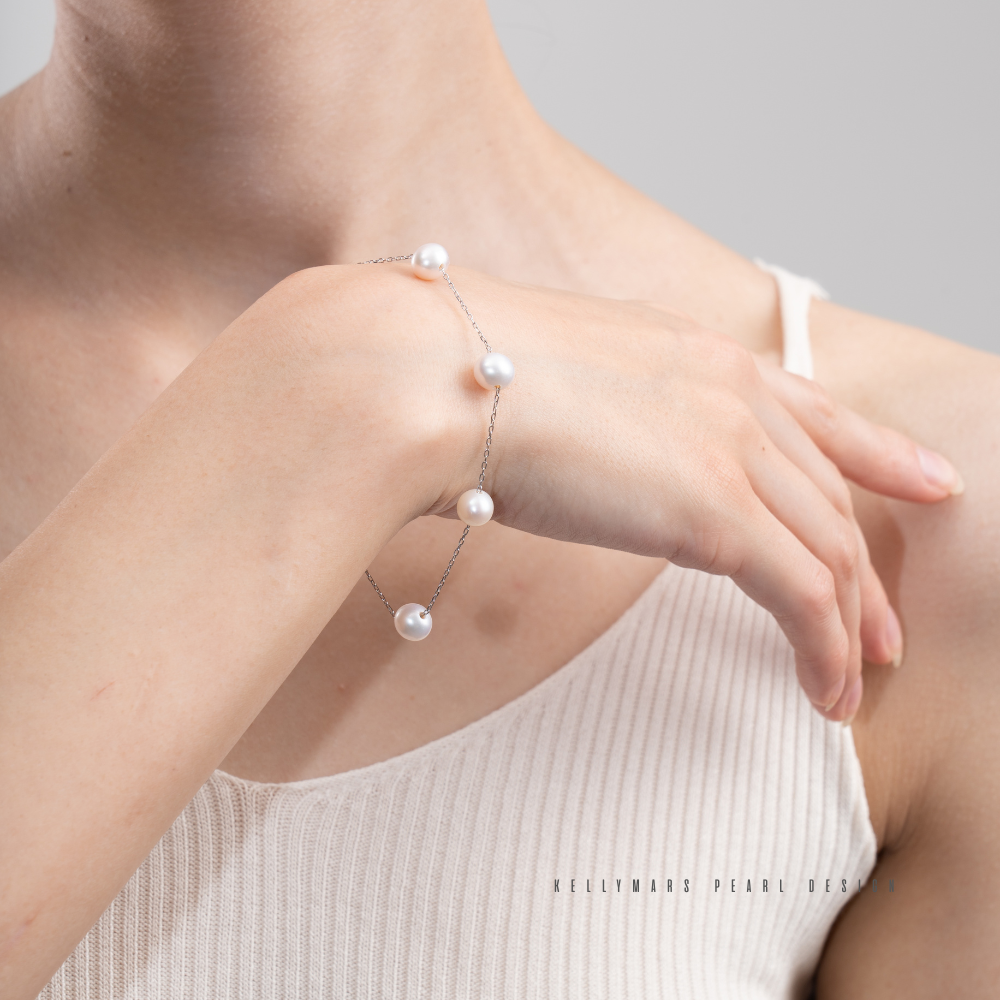 7mm-7.5mm Sterling Silver Natural Freshwater Pearl Bracelet with Starry Design – AAA Quality Minimalist Jewellery