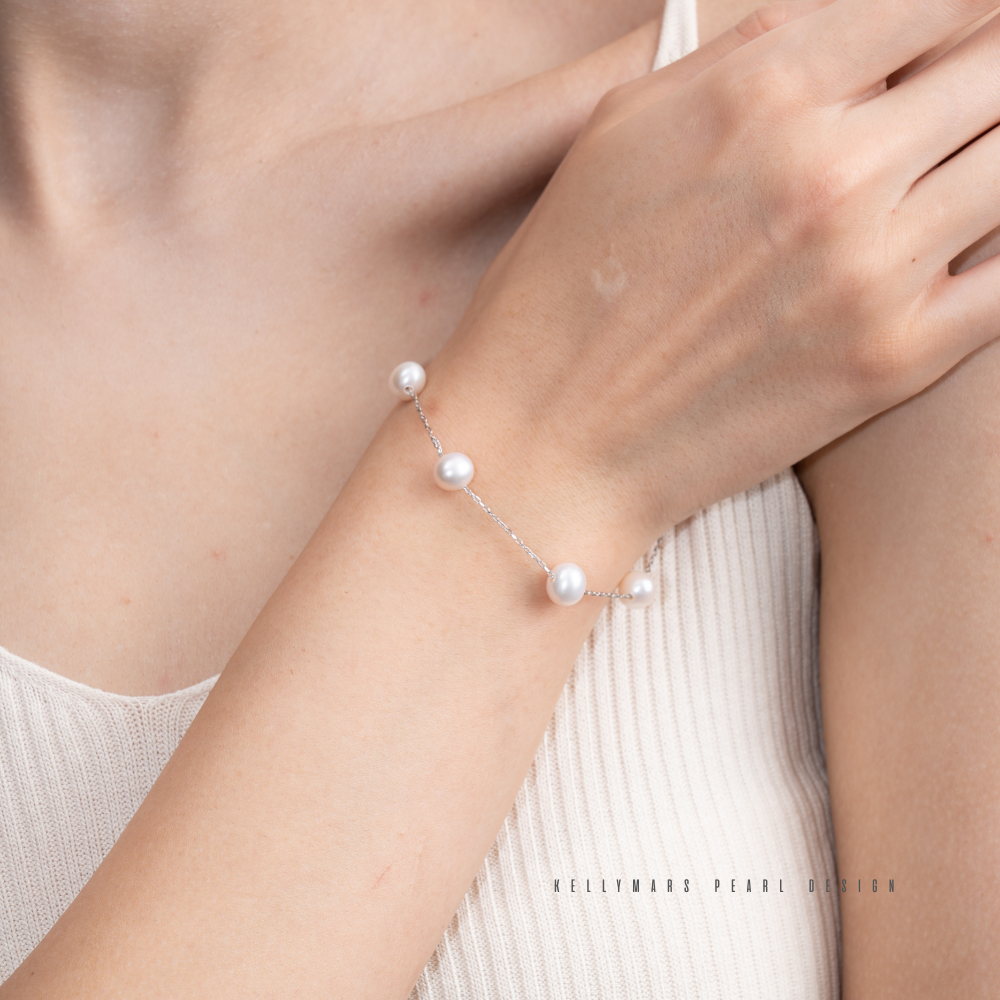 7mm-7.5mm Sterling Silver Natural Freshwater Pearl Bracelet with Starry Design – AAA Quality Minimalist Jewellery