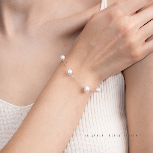 7mm-7.5mm Sterling Silver Natural Freshwater Pearl Bracelet with Starry Design – AAA Quality Minimalist Jewellery