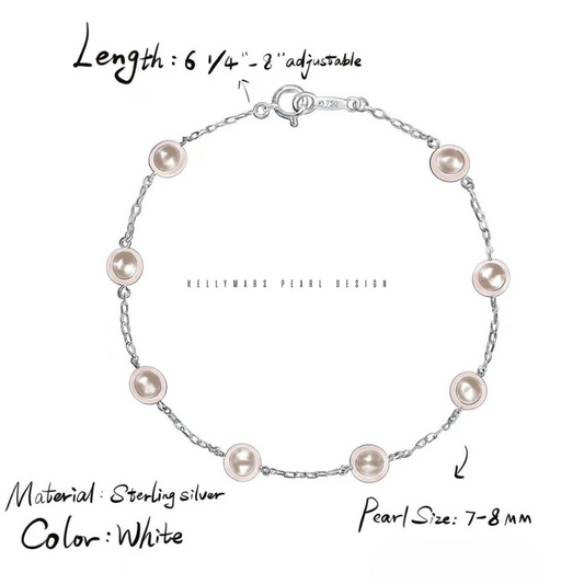 7mm-7.5mm Sterling Silver Natural Freshwater Pearl Bracelet with Starry Design – AAA Quality Minimalist Jewellery