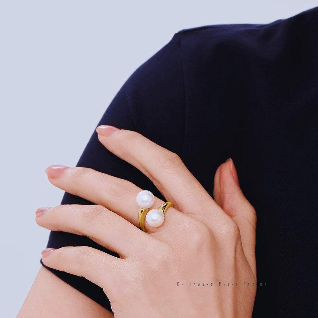 Halo – 8–8.5mm Designer Freshwater Aurora Pearl Open Adjustable Ring