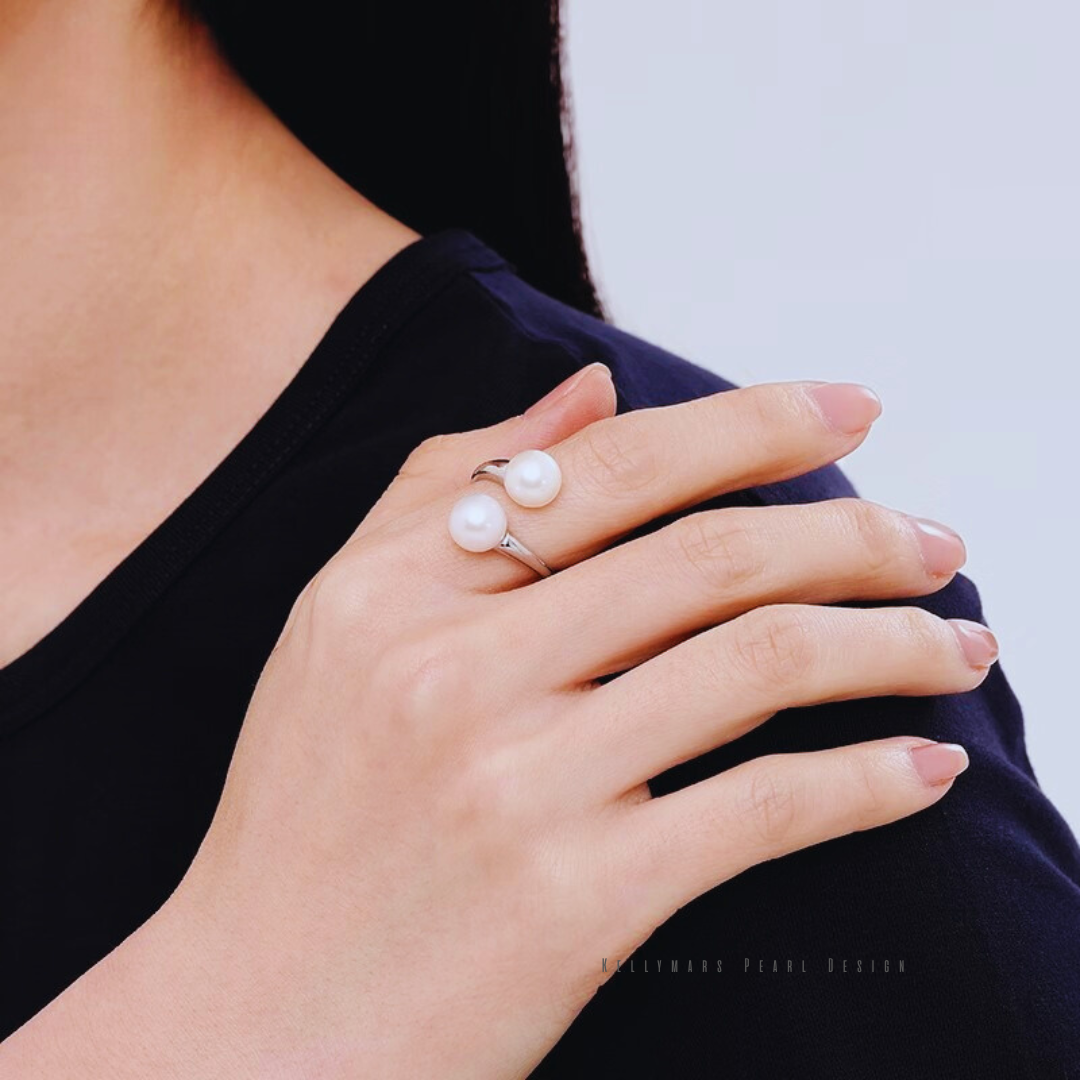 Halo – 8–8.5mm Designer Freshwater Aurora Pearl Open Adjustable Ring