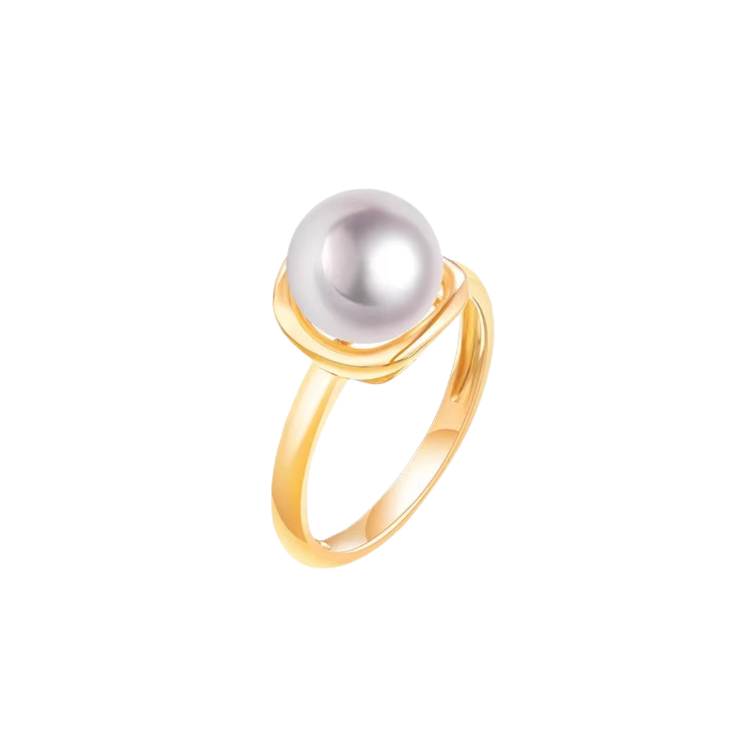 8mm-8.5mm Gold Design Aurora Freshwater Pearl Adjustable Ring - AAA  Quality