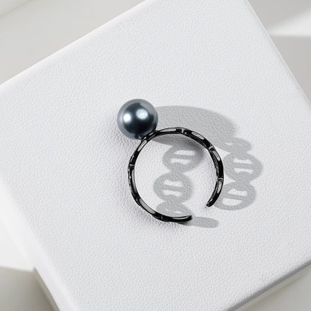 8mm-8.5mm Tahitian Black Pearl Open Ring - AAA Quality