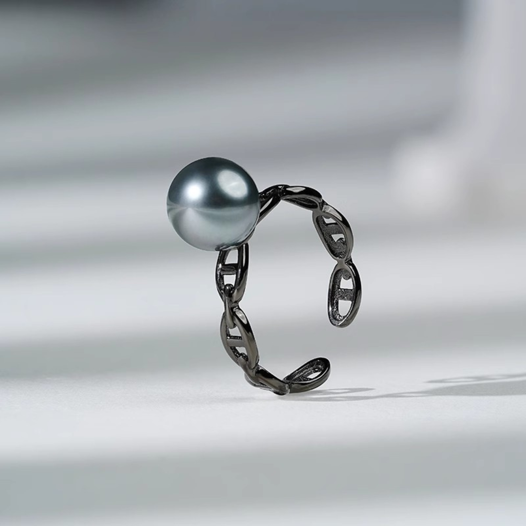 8mm-8.5mm Tahitian Black Pearl Open Ring - AAA Quality