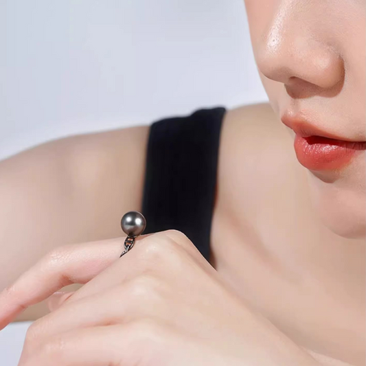 8mm-8.5mm Tahitian Black Pearl Open Ring - AAA Quality