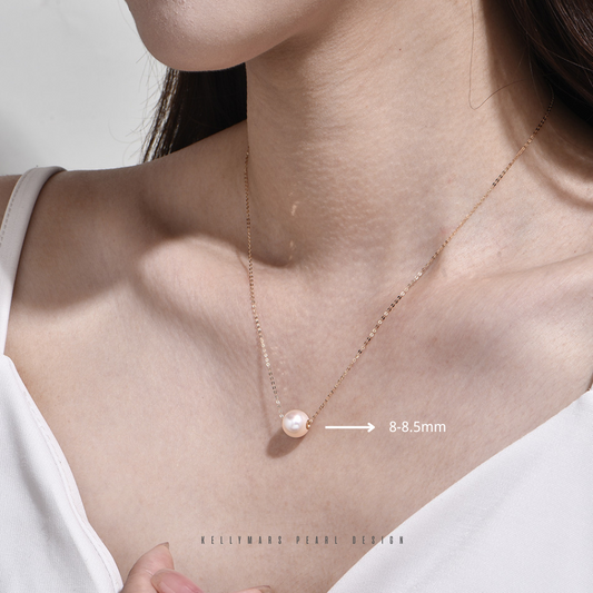 8mm-9.5mm 18K Solid Gold Minimalist Akoya Saltwater Pearl Pendant Necklace - AAA Quality